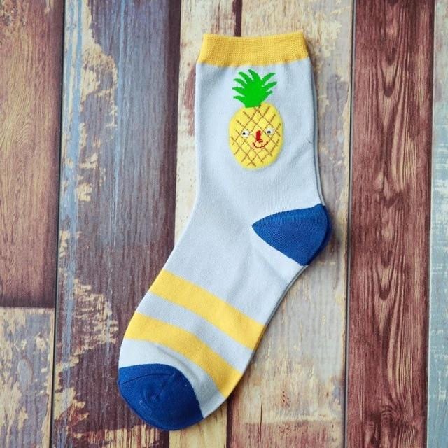 Sommer koreanische Happy Fruits Socken Zitrone Avocado Ananas Kirsche Blaubeere Orange Gardenien Bananenblätter bedruckte Unisex-Socken