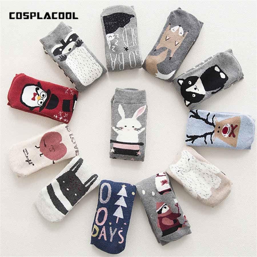 2019 neue Herbst Winter Warme Terry-Loop Nette Socken Cartoon Tiere Muster Serie Lustige Socken Meias Wärmer Weihnachten Sox geschenk