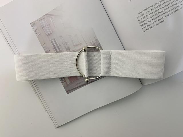 Belts for Women Black Simple Waist Elastic Ladies Band Round Buckle Decoration Coat Sweater Fashion Dress Rice White-Belt-Ultrabasic