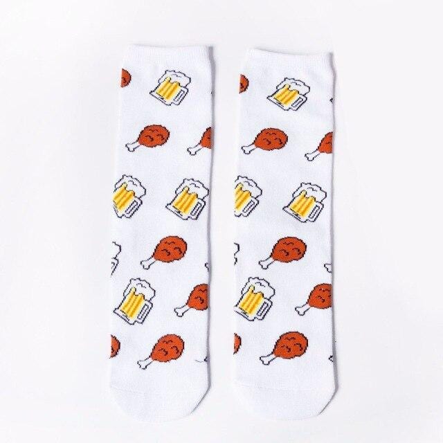 Harajuku Happy Socks Unisex Funny Cartoon Fruit Avocado Banana Burger Fries Beer Biscuit Fried Chicken Food Socks Skateboard -8