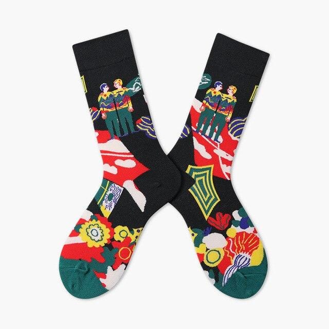 Damensocken im Harajuku-Stil, gekämmte Baumwolle, Cartoon-Illustration, Muster, niedlich, lustig, glücklich, Kawaii, Socken für Weihnachtsgeschenk