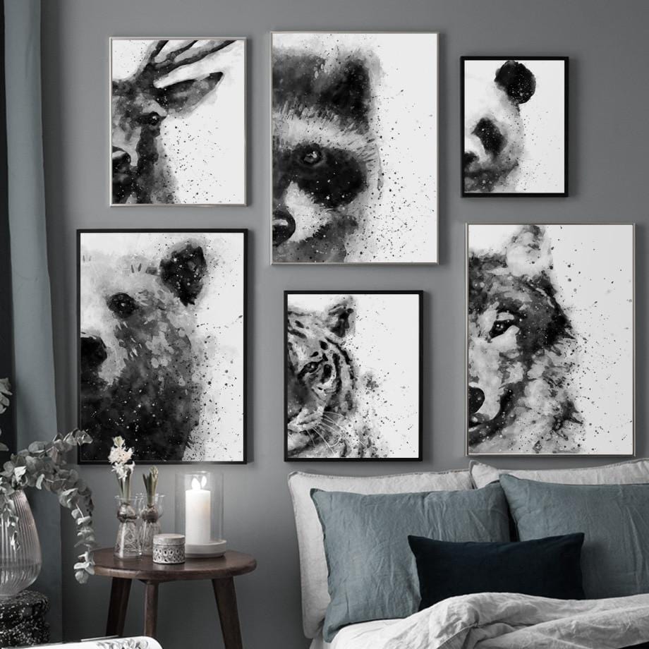 Bear Wolf Deer Panda Tiger Raccoon Animal Wall Art Canvas Painting Nordic Posters and Prints Wall Pictures For Living Room Decor