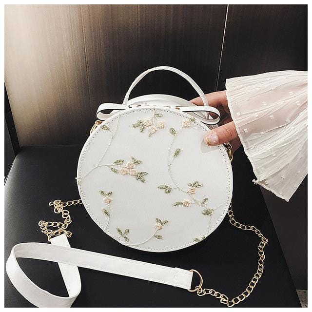 High Quality Sweet Lace Round Handbags 2019 PU leather Women Crossbody Bags Female Fashion Small Fresh Flower Chain Shoulder bag