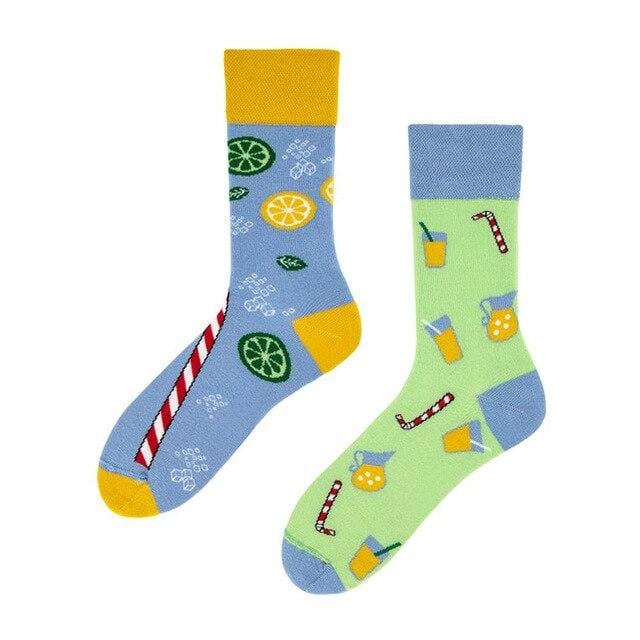 1 Paar männliche Crew-Socken, Herren-Freizeitsocken, Baumwolle, einzigartiges Cartoon-Tier, lustig, niedlich, cool, Unisex-Socken, mittellange asymmetrische AB-Socken