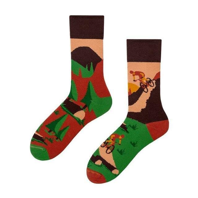 1 Paar männliche Crew-Socken, Herren-Freizeitsocken, Baumwolle, einzigartiges Cartoon-Tier, lustig, niedlich, cool, Unisex-Socken, mittellange asymmetrische AB-Socken