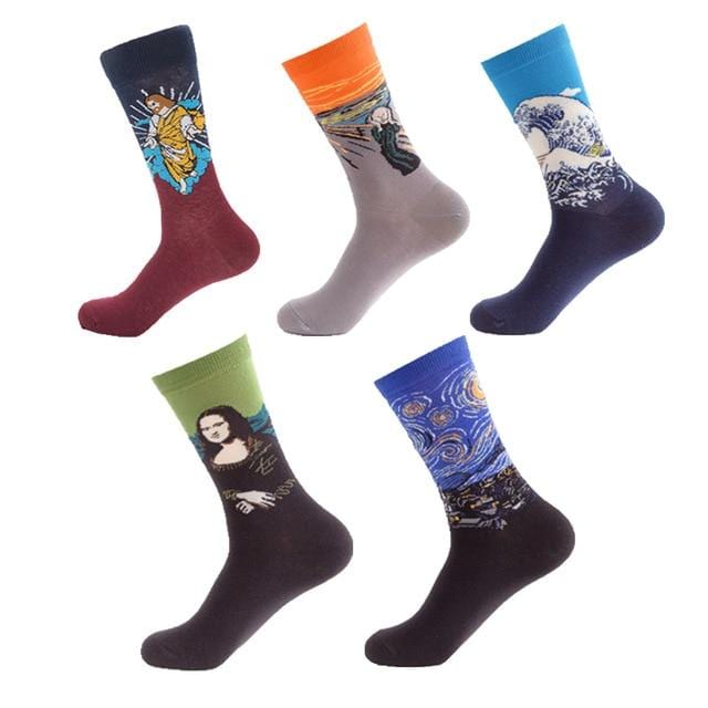 JULY'S SONG Happy Socks Herren Lustige Kunst-Kleider-Socken, Farblos, Herren-Sommermode-Socken-Set, Aufdruck, Van-Gogh-Kunst-Socken