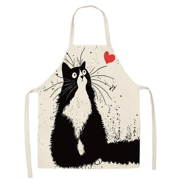 1Pcs Kitchen Apron Funny Dog Bulldog Cat Printed Sleeveless Cotton Linen Aprons for Men Women Home Cleaning Tools 53*65cm WQ0029