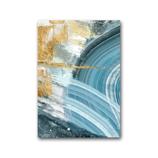 Modern Abstract Canvas Painting Poster and Print for Living Room Blue Bedroom Home Decor Picture Large Wall Art Golden Unframed