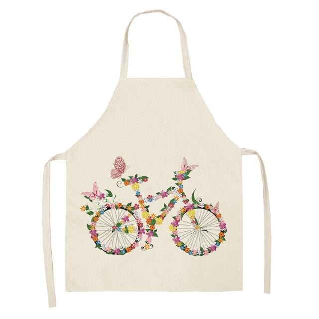 1Pcs Cotton Linen Flower Butterfly Girl Printed Kitchen Aprons for Women Home Cooking Baking Waist Bib Pinafore 53*65cm WQ0034