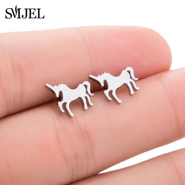 SMJEL Stainless Steel Mickey Stud Earrings for Women Girls Minimalist Fox Cat Hedgehog Earings Jewelry Animal Accessories Gifts