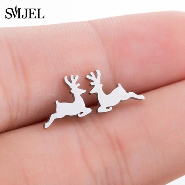 SMJEL Stainless Steel Mickey Stud Earrings for Women Girls Minimalist Fox Cat Hedgehog Earings Jewelry Animal Accessories Gifts