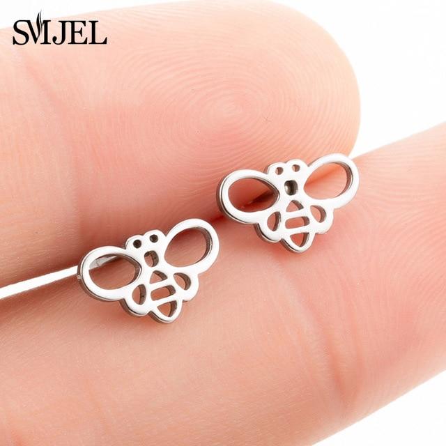 SMJEL Stainless Steel Mickey Stud Earrings for Women Girls Minimalist Fox Cat Hedgehog Earings Jewelry Animal Accessories Gifts