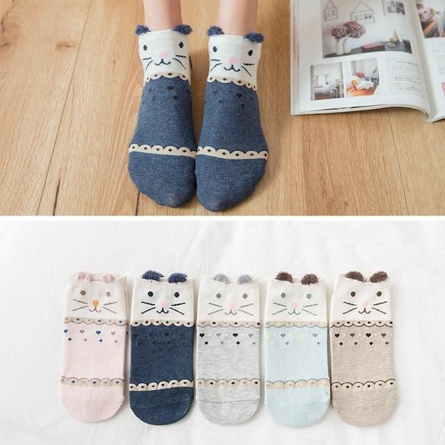 5Pairs Neue Ankunft Frauen Baumwolle Socken <span>Rosa</span> Nette Katze Ankle Socken Kurze Frauen Socken Casual Tier Ohr <span>Rotes</span> Herz gril Socken 35-40