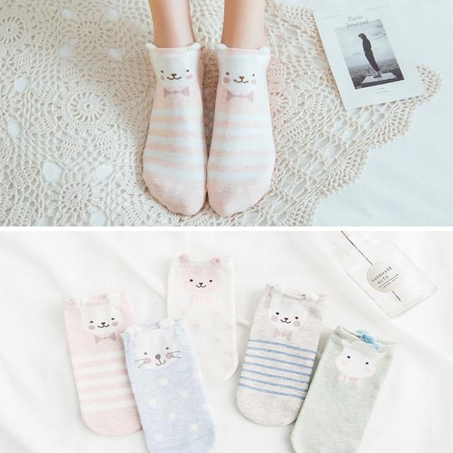 5Pairs Neue Ankunft Frauen Baumwolle Socken <span>Rosa</span> Nette Katze Ankle Socken Kurze Frauen Socken Casual Tier Ohr <span>Rotes</span> Herz gril Socken 35-40