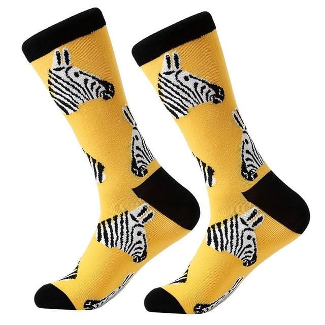 1 Paar Herrensocken aus gekämmter Baumwolle, Cartoon-Tier, Vogel, Hai, Zebra, Mais, Wassermelone, Meeresfrüchte, geometrisch, Neuheit, lustige Socken