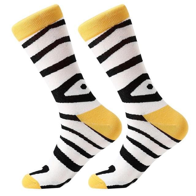 1 Paar Herrensocken aus gekämmter Baumwolle, Cartoon-Tier, Vogel, Hai, Zebra, Mais, Wassermelone, Meeresfrüchte, geometrisch, Neuheit, lustige Socken