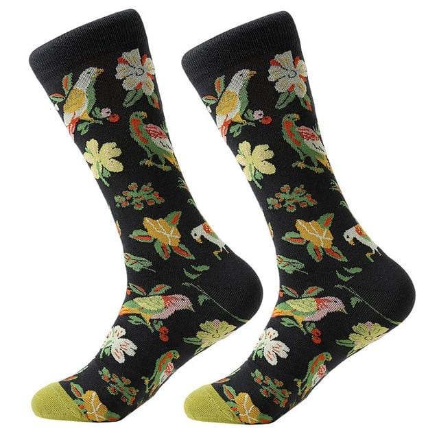 1 Paar Herrensocken aus gekämmter Baumwolle, Cartoon-Tier, Vogel, Hai, Zebra, Mais, Wassermelone, Meeresfrüchte, geometrisch, Neuheit, lustige Socken