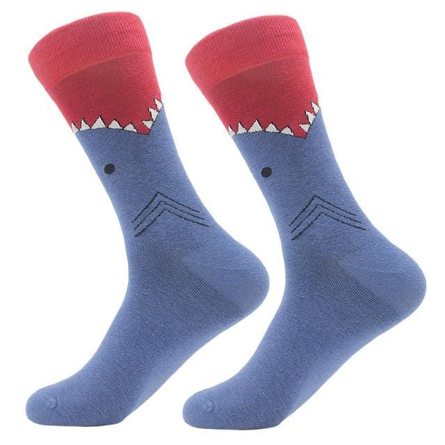 1 Paar Herrensocken aus gekämmter Baumwolle, Cartoon-Tier, Vogel, Hai, Zebra, Mais, Wassermelone, Meeresfrüchte, geometrisch, Neuheit, lustige Socken