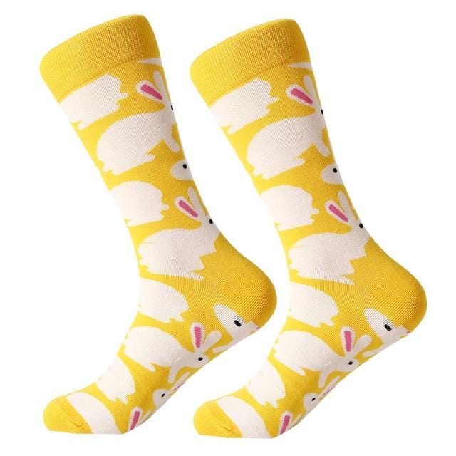 1 Paar Herrensocken aus gekämmter Baumwolle, Cartoon-Tier, Vogel, Hai, Zebra, Mais, Wassermelone, Meeresfrüchte, geometrisch, Neuheit, lustige Socken