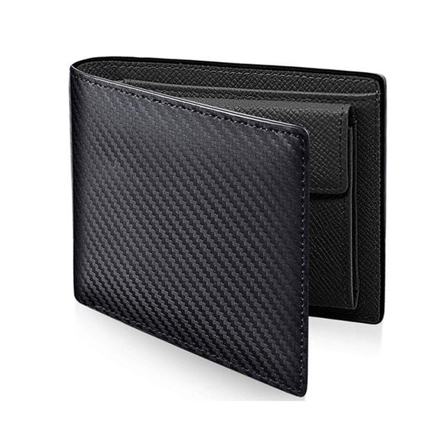 New Men'S Carbon Fiber Pattern Wallet Two Fold Leather Wallet Multi-Card Bit Change Bit Short Wallet Clip