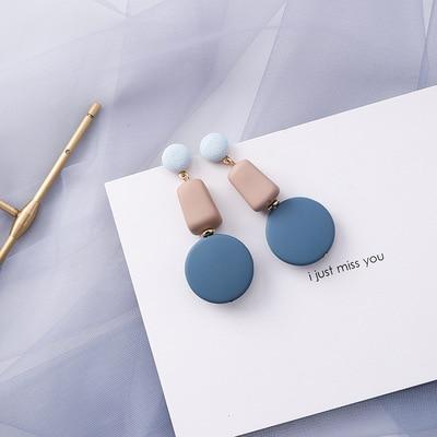 AOMU Korean Blue Geometric Acrylic Irregular Hollow Circle Square Dangle Drop Earrings for Women Metal Bump Party Beach Jewelry