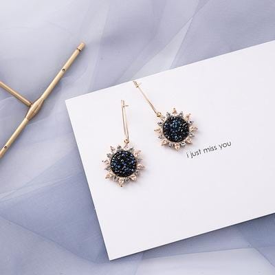 AOMU Korean Blue Geometric Acrylic Irregular Hollow Circle Square Dangle Drop Earrings for Women Metal Bump Party Beach Jewelry