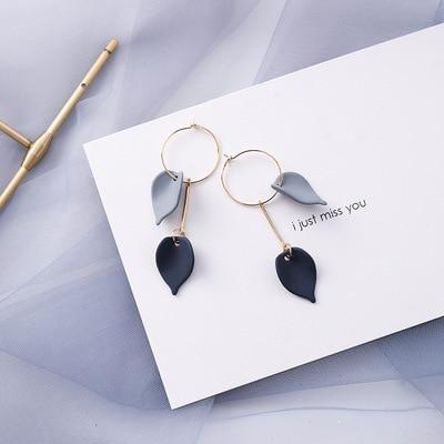 AOMU Korean Blue Geometric Acrylic Irregular Hollow Circle Square Dangle Drop Earrings for Women Metal Bump Party Beach Jewelry