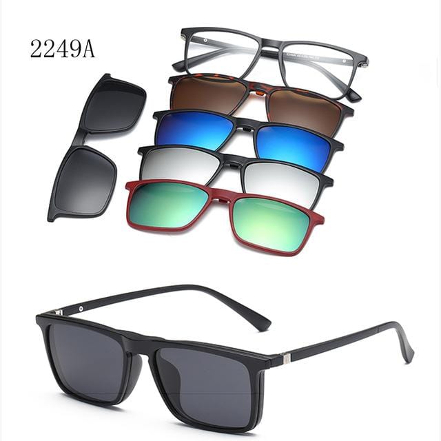 RUISIMO 5 Linsen Magnet-Sonnenbrillen-Clip, verspiegelt, zum Aufstecken von Sonnenbrillen, zum Aufstecken von Brillen, für Männer, polarisiert, individuell verschreibungspflichtig, Myopie