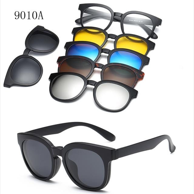 RUISIMO 5 Linsen Magnet-Sonnenbrillen-Clip, verspiegelt, zum Aufstecken von Sonnenbrillen, zum Aufstecken von Brillen, für Männer, polarisiert, individuell verschreibungspflichtig, Myopie