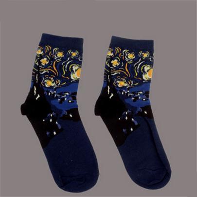 Autumn Winter NEW 3D Retro Personality Art Socks Unisex Women Men Funny Novelty Starry Night Vintage Socks Oil Happy Socks HOT