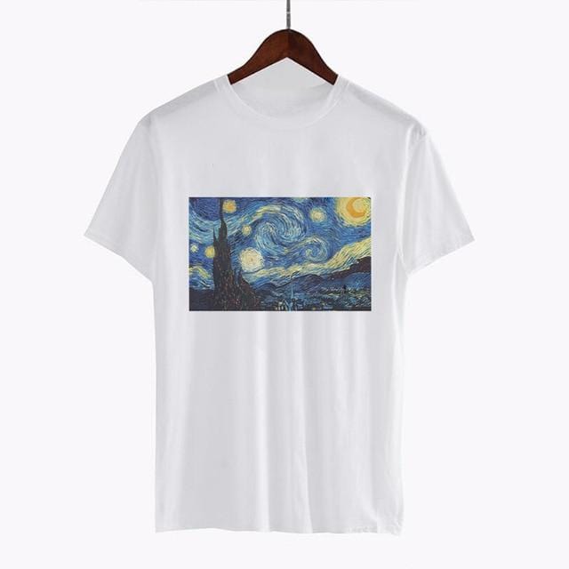 CDJLFH Women Short Sleeve Graphic Tees Tops Vintage T-shirts Vincent van gogh starry night aesthetic White Tshirts Harajuku 2018