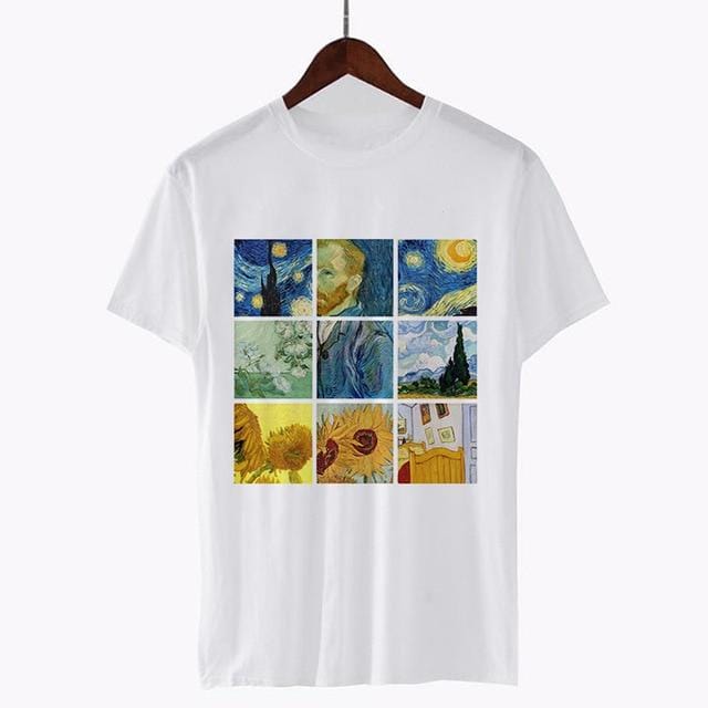 CDJLFH Women Short Sleeve Graphic Tees Tops Vintage T-shirts Vincent van gogh starry night aesthetic White Tshirts Harajuku 2018