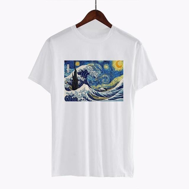 CDJLFH Women Short Sleeve Graphic Tees Tops Vintage T-shirts Vincent van gogh starry night aesthetic White Tshirts Harajuku 2018