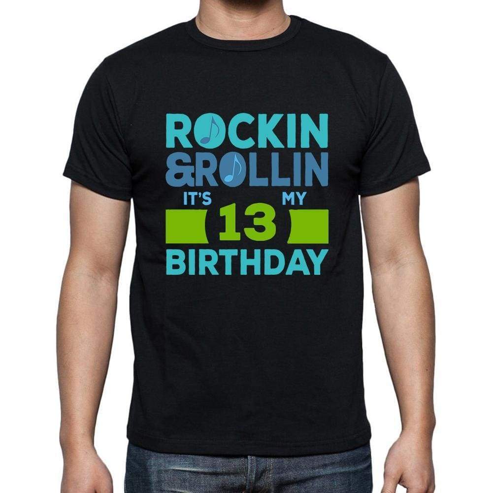 Rockin&rollin 13 Black Mens Short Sleeve Round Neck T-Shirt Gift T-Shirt 00340 - Black / S - Casual