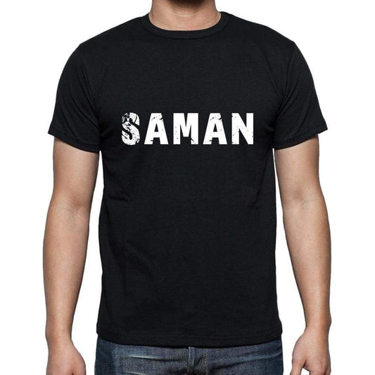 Saman Mens Short Sleeve Round Neck T-Shirt 5 Letters Black Word 00006 - Casual