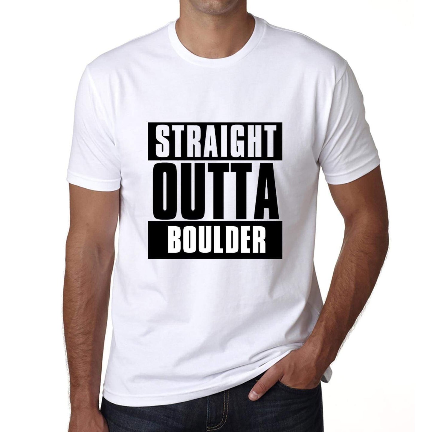 Straight Outta Boulder Mens Short Sleeve Round Neck T-Shirt 00027 - White / S - Casual