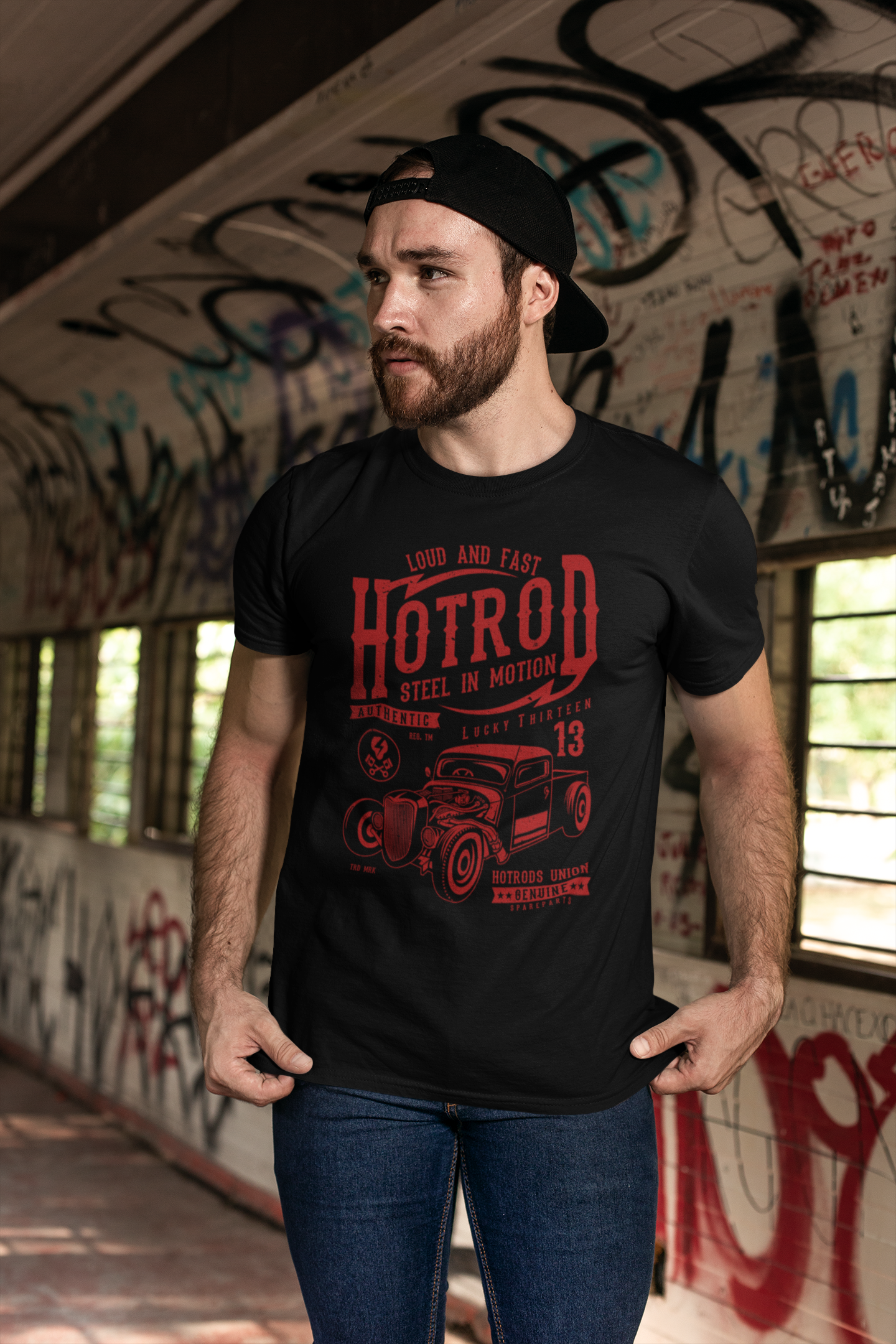 ULTRABASIC Herren T-Shirt Loud and Fast Hotrod - Steel in Motion 13 T-Shirt