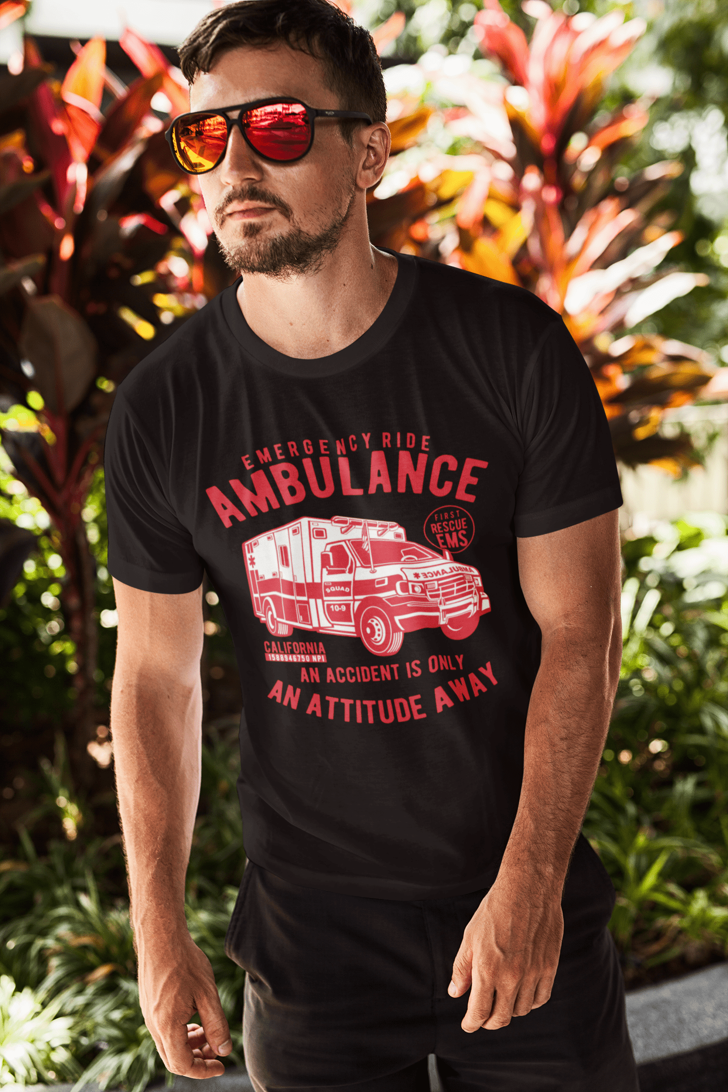 ULTRABASIC Herren T-Shirt Emergency Ride Ambulance – California Shirt für Männer