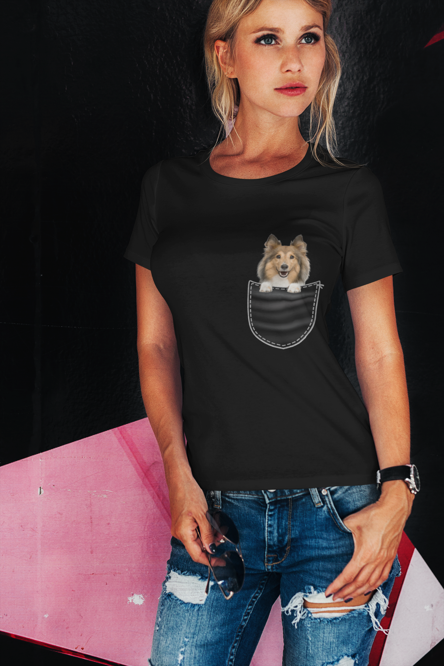 ULTRABASIC Grafik Damen T-Shirt Rough Collie – süßer Hund in der Tasche