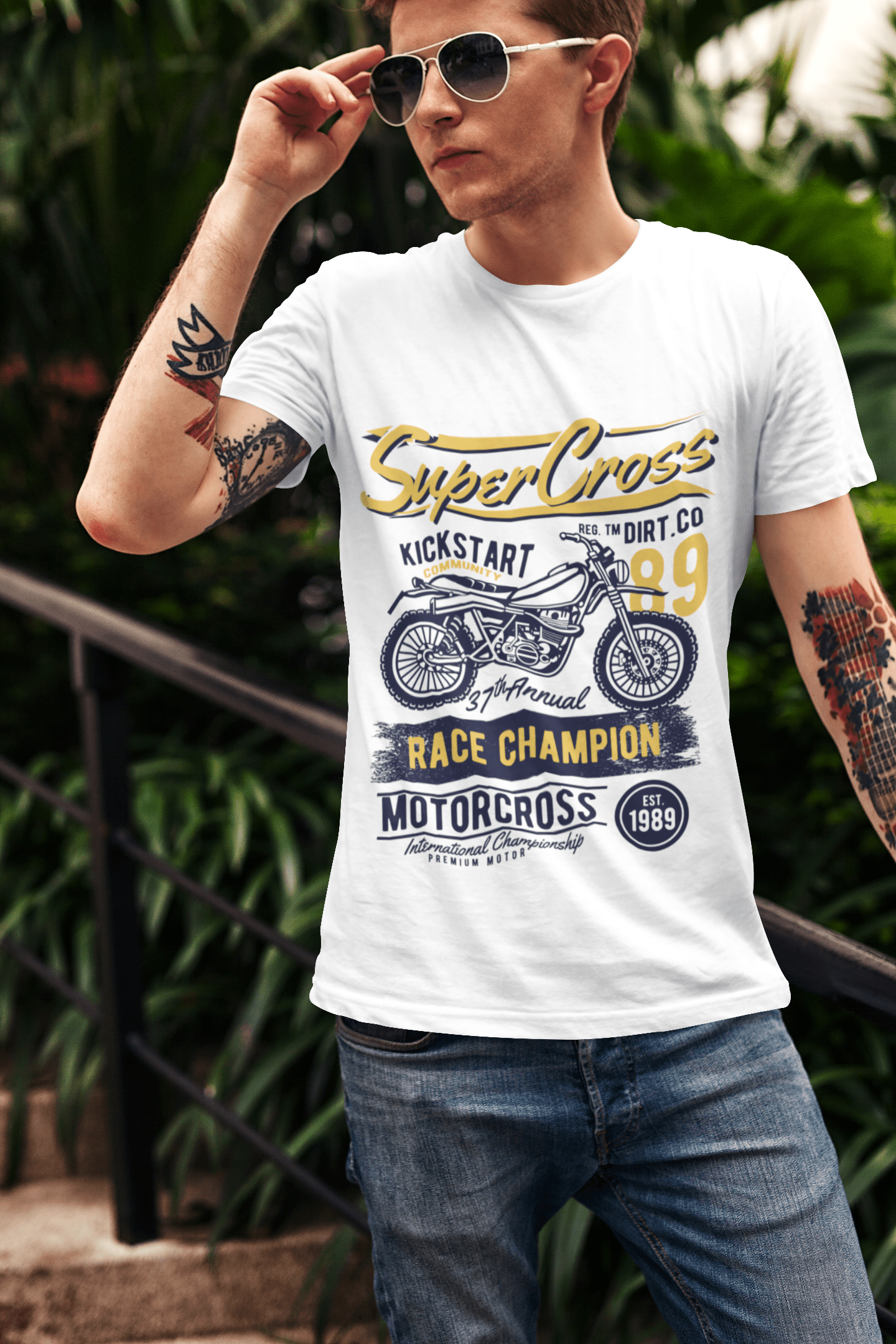 ULTRABASIC Herren-Grafik-T-Shirt Super Cross – 37. jährlicher Rennmeister