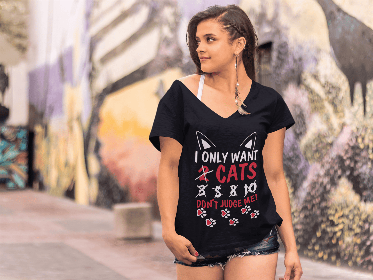 ULTRABASIC Damen-T-Shirt „I Only Want Cats Don't Judge Me“ – Lustiges Kätzchen-Shirt für Katzenliebhaber
