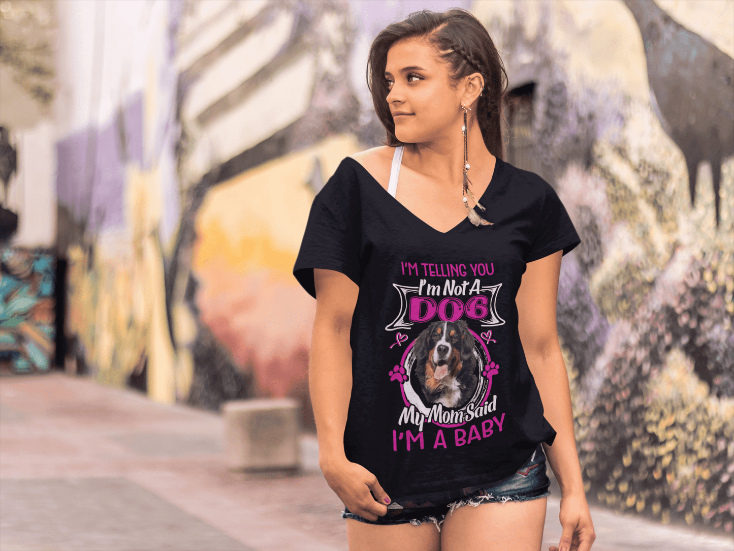 ULTRABASIC Damen-T-Shirt „I'm Tell You I'm Not a Bernese Mountain – My Mom Said I'm a Baby“ – Süßes T-Shirt für Hundeliebhaber