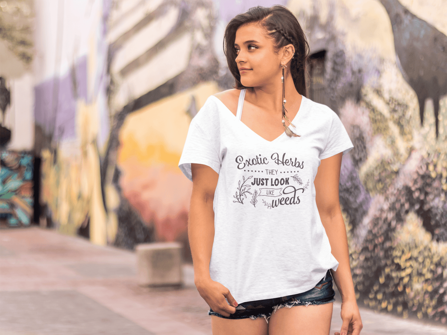 ULTRABASIC Damen T-Shirt Exotic Herbs – Kurzarm-T-Shirt-Oberteile