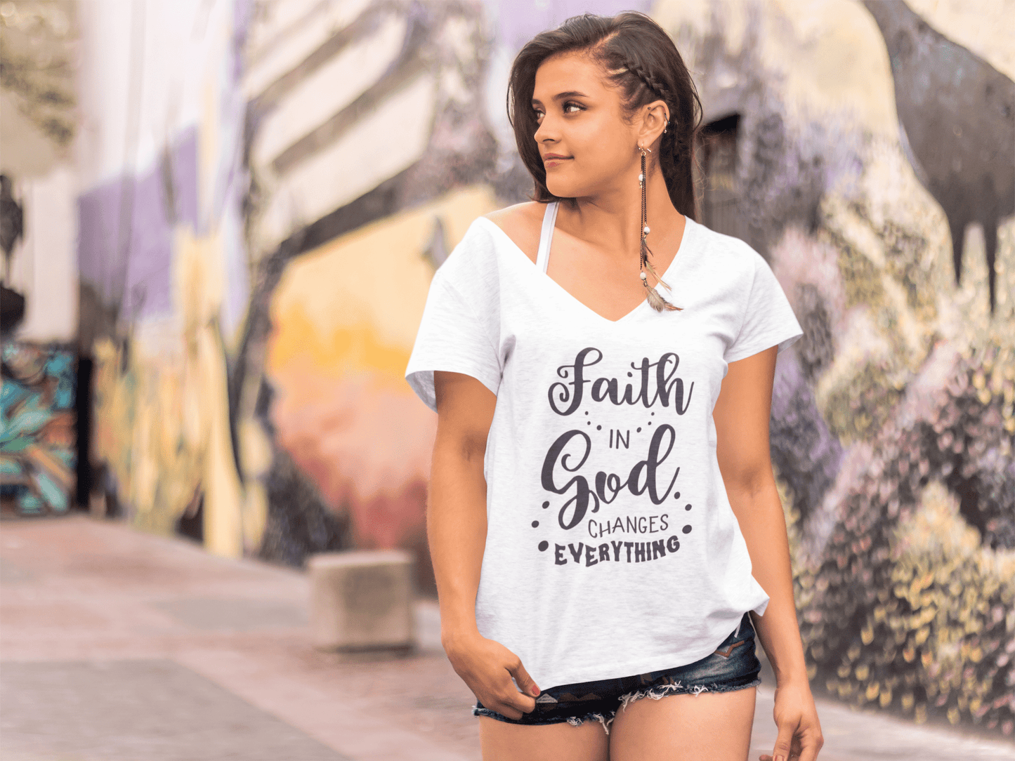 ULTRABASIC Damen-T-Shirt Faith In God Chanes Everything – kurzärmeliges T-Shirt