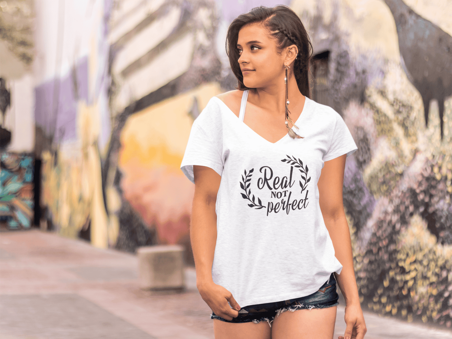 ULTRABASIC Damen T-Shirt Real Not Perfect – Kurzarm-T-Shirt-Oberteile