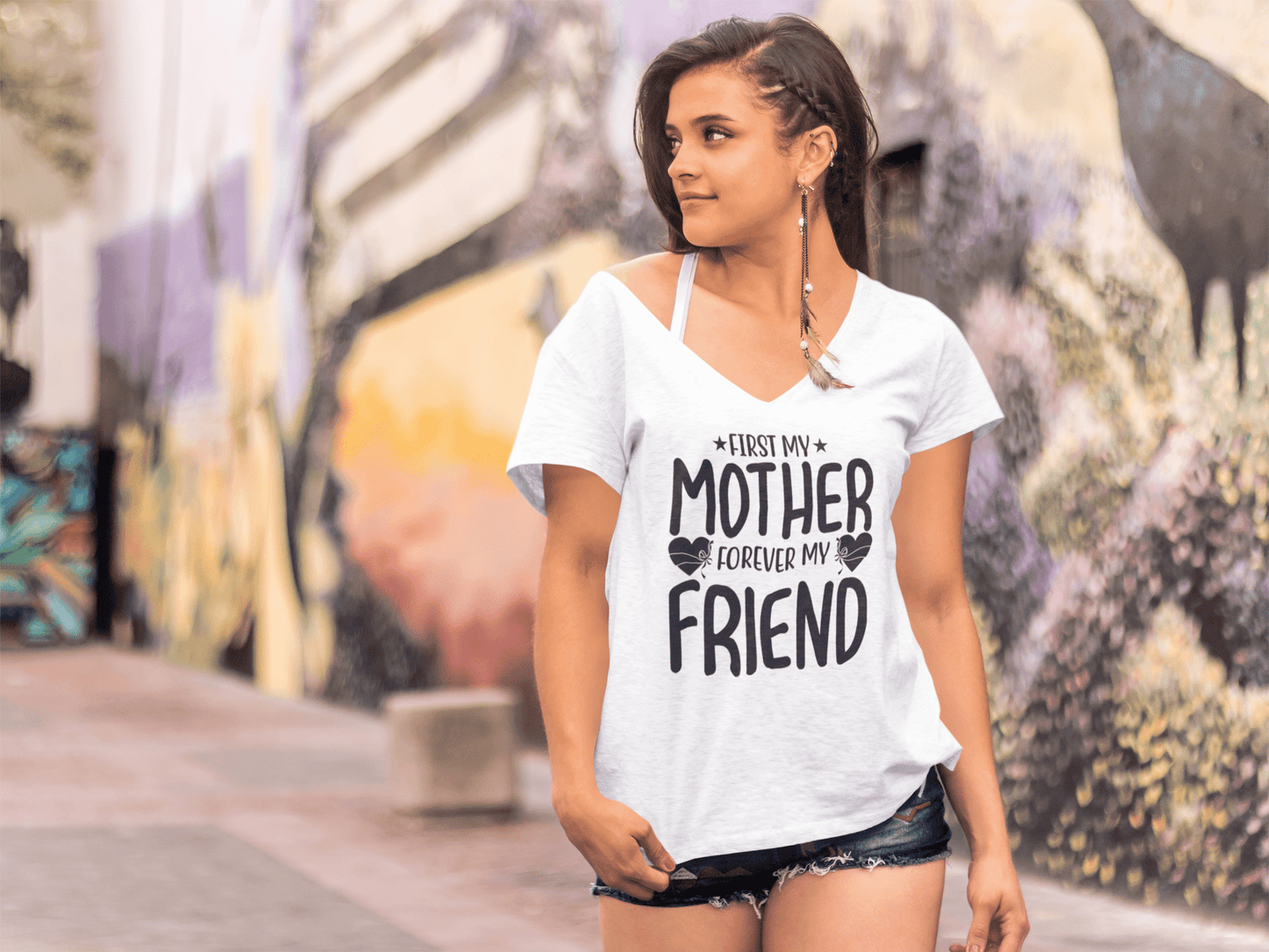 ULTRABASIC Damen-T-Shirt „First My Mother Forever My Friend“ – kurzärmeliges T-Shirt