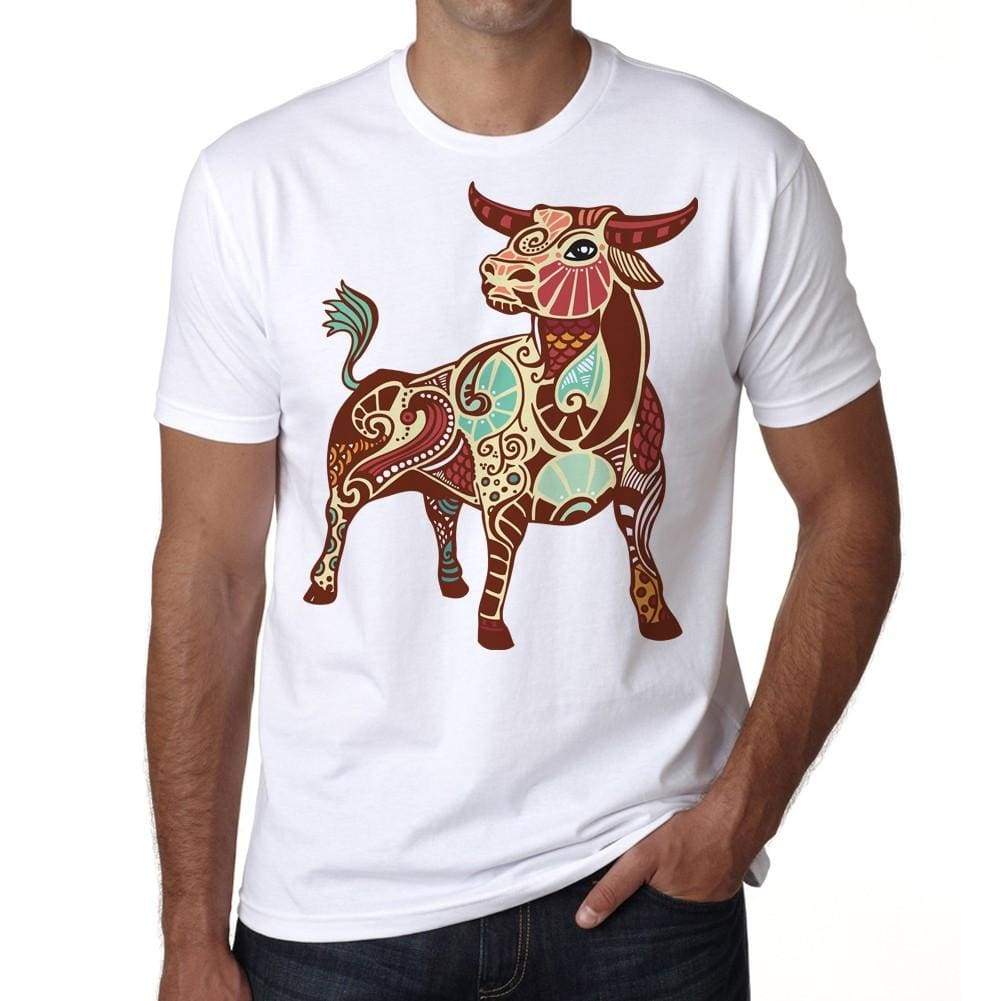 Taurus Zodiac Sign Mens White Tee 100% Cotton 00213