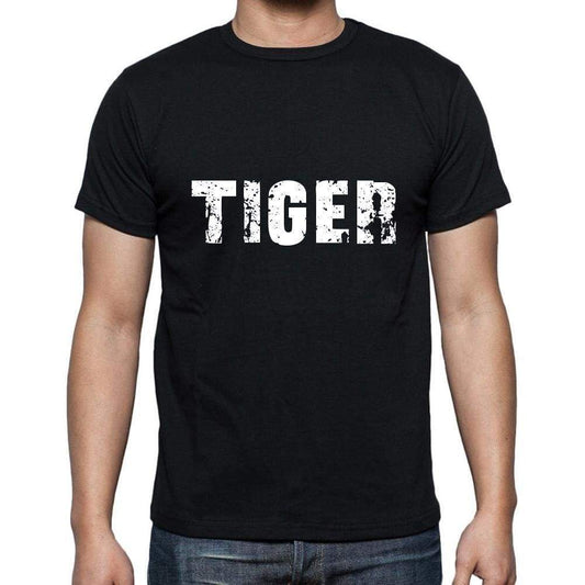 Tiger Mens Short Sleeve Round Neck T-Shirt 5 Letters Black Word 00006 - Casual