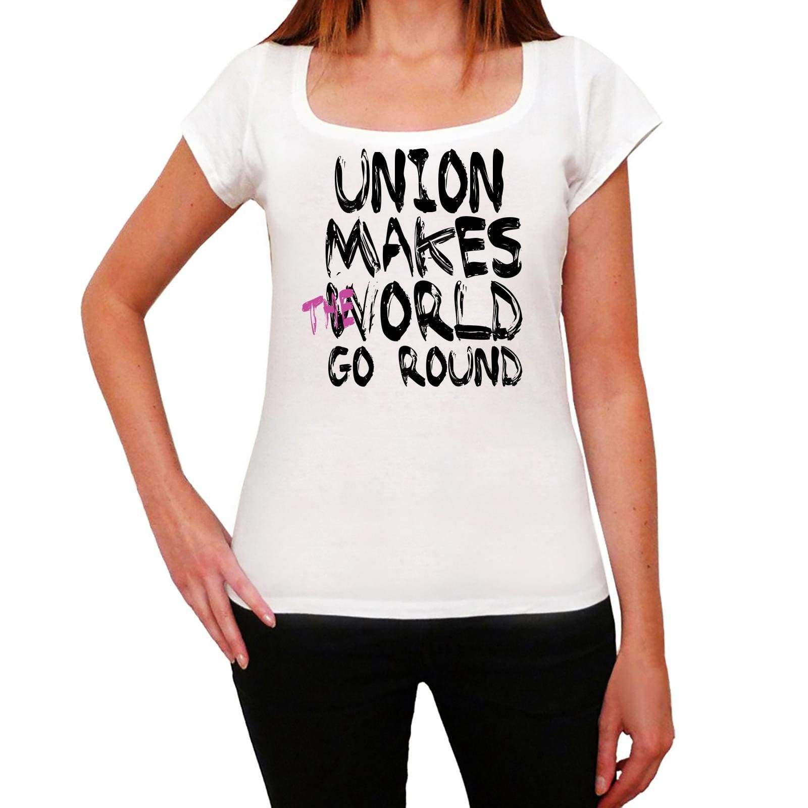 Union World Goes Arround Womens Short Sleeve Round White T-Shirt 00083 - White / Xs - Casual