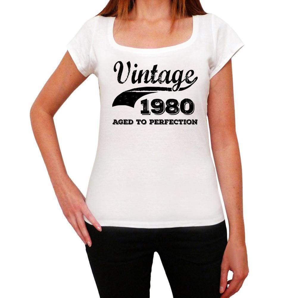 Vintage Aged To Perfection 1980 White Womens Short Sleeve Round Neck T-Shirt Gift T-Shirt 00344 - White / Xs - Casual